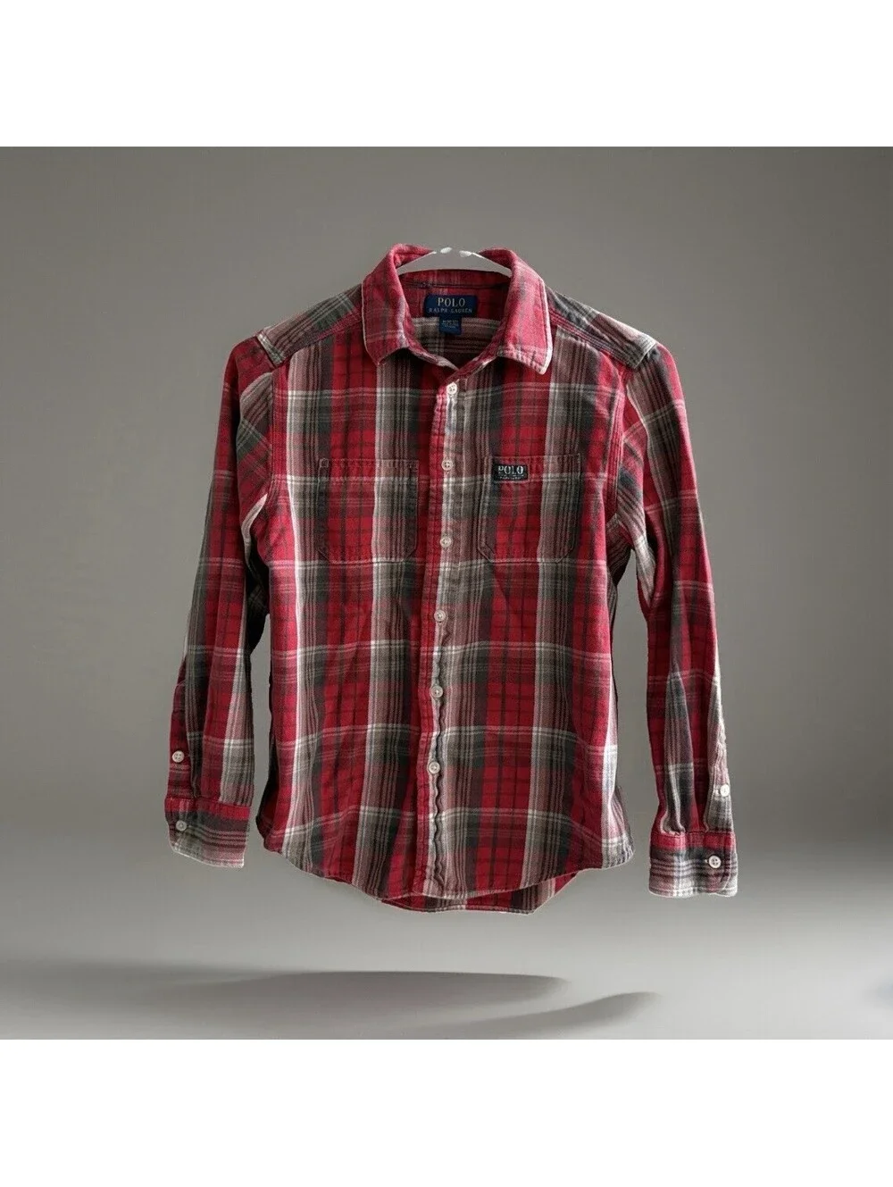 Polo Ralph Lauren Flannel Shirt Youth M 10-12 Red Plaid Cotton Vintage Style